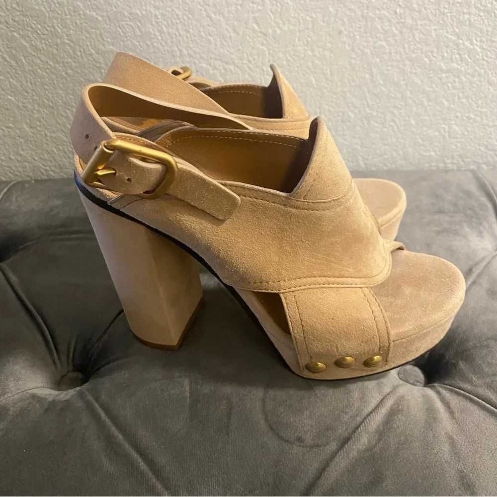 Like New CHLOE MISCHA Crisscross Suede Slingback 100mm Sandals Size 36.5